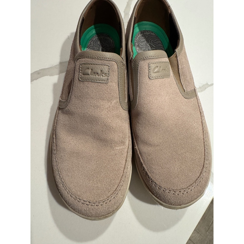 Clarks Collection Mens 10 Taupe Suede Slip On Loafers Extreme Comfort